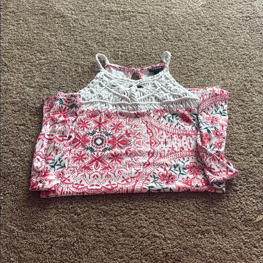 Torrid Pink and White Sleeveless Crop Tank Top